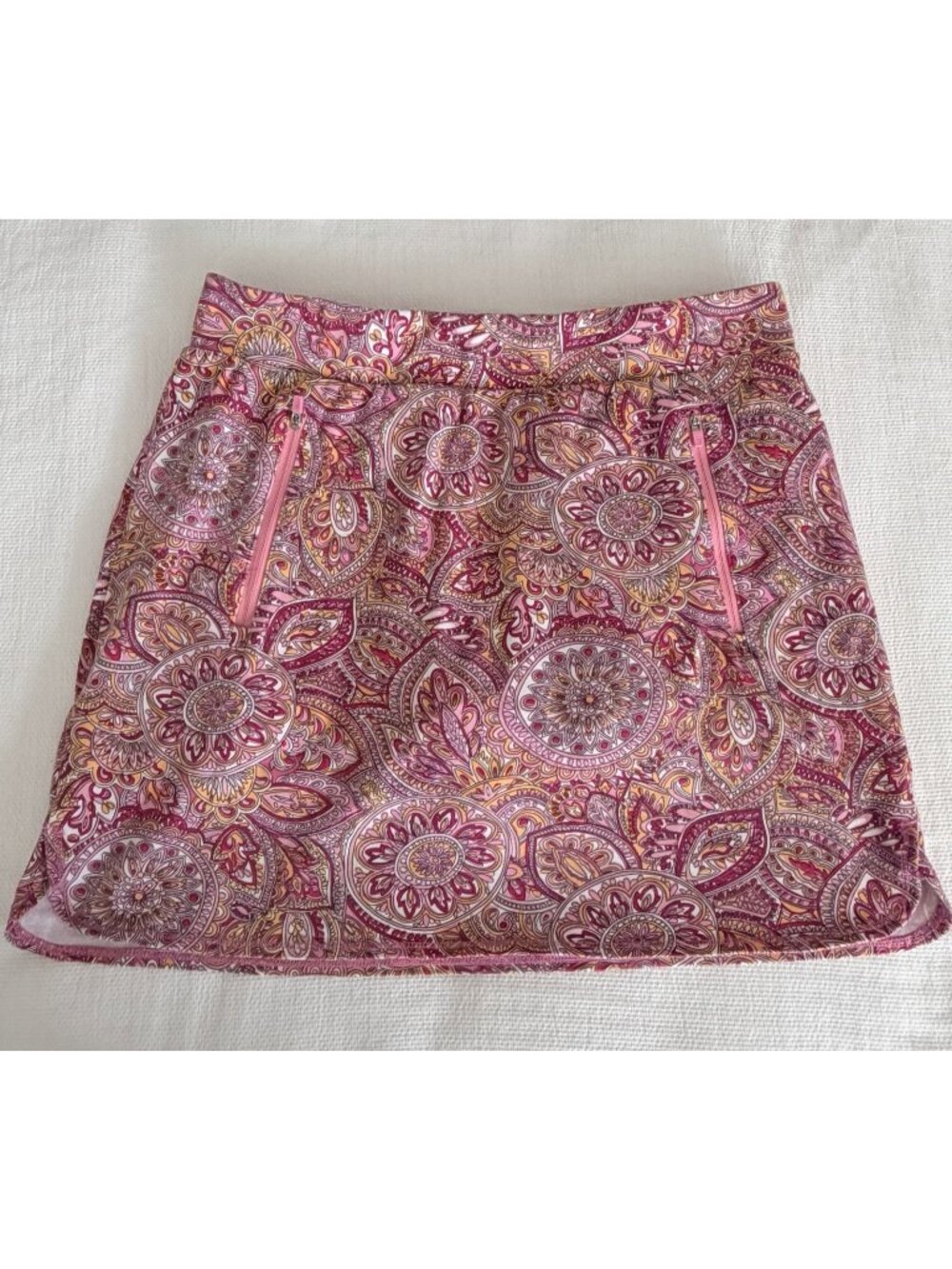 T by Talbots Women's Petite Skort L Cotton Pink Paisley Golf Pickleball Tennis